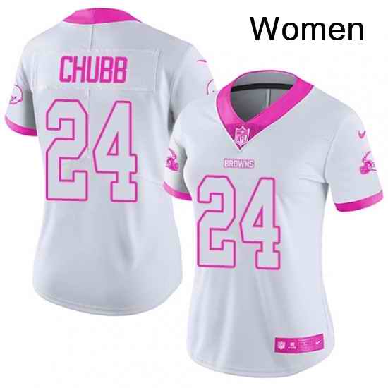Womens Nike Cleveland Browns 24 Nick Chubb Limited White Pink Rush Fashion NFL Jersey